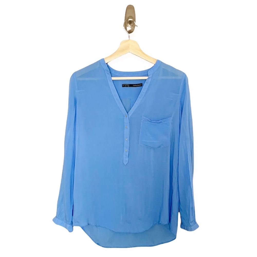 Zara 3/4 Button Down Blue Blouse - SZ small